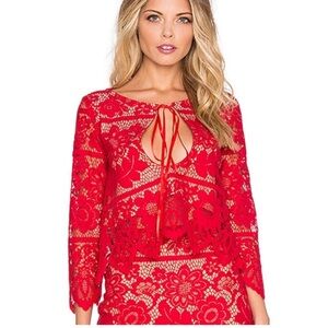 For Love & Lemons Gianna Lace Red Crop With Peep Hole Size Medium